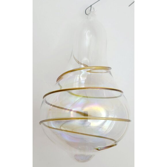 Silvestri Handblown Iridescent Glass Pear Shape Ornament With Gold Swirl Design - Picture 5 of 9